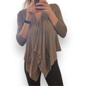 LOFT wool blend draped wrap cardigan sweater jacket light soft S brown taupe
